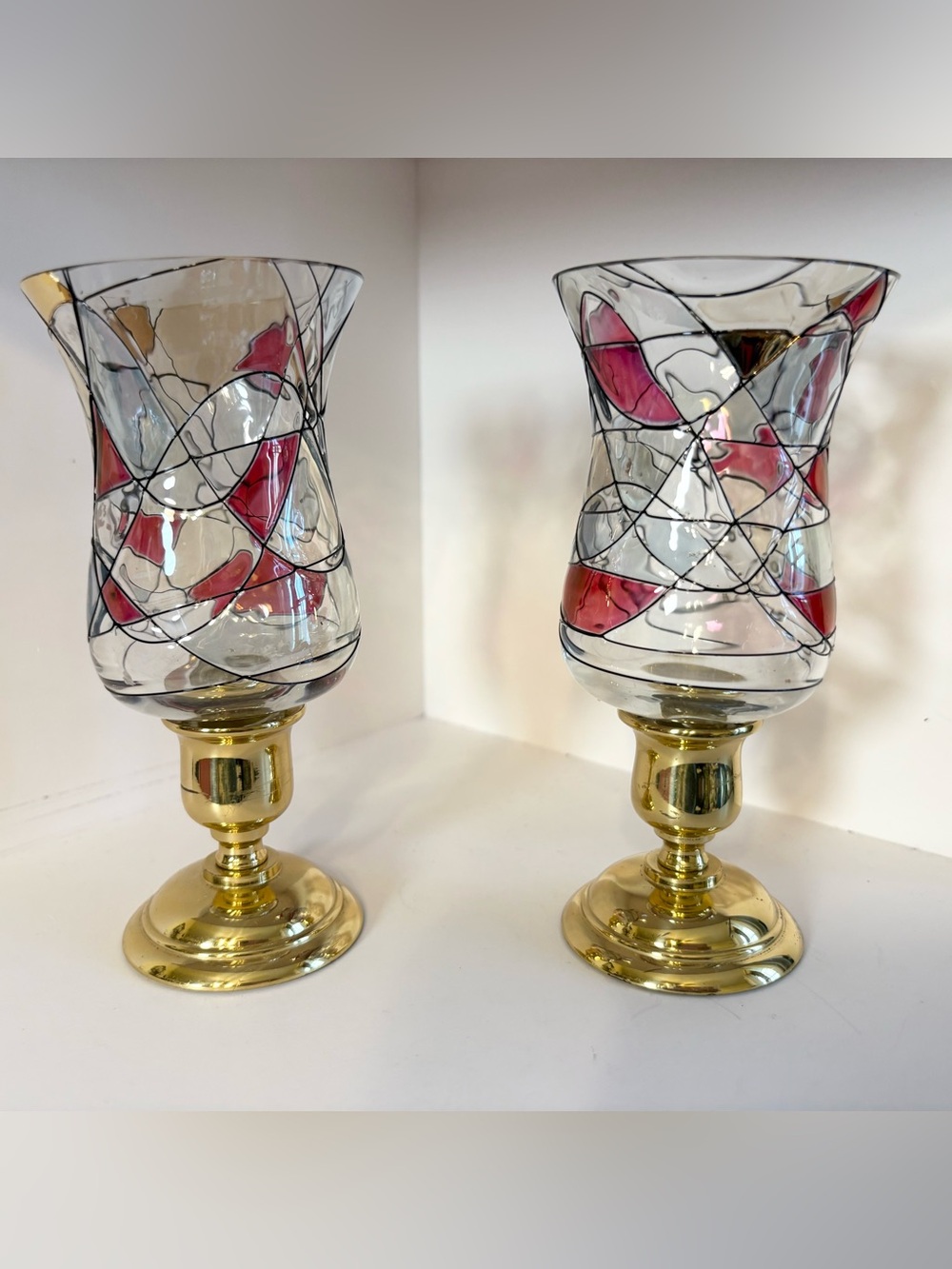 Calypso Mosaic Votive Glass Candleholders with Gold Bases - set of 2 Partylite